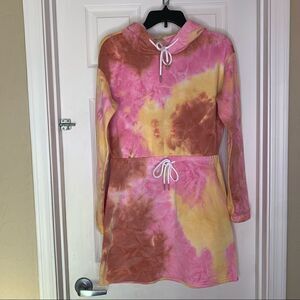 Angel Kiss Tie-Dye Hooded Sweatshirt Dress Size Medium